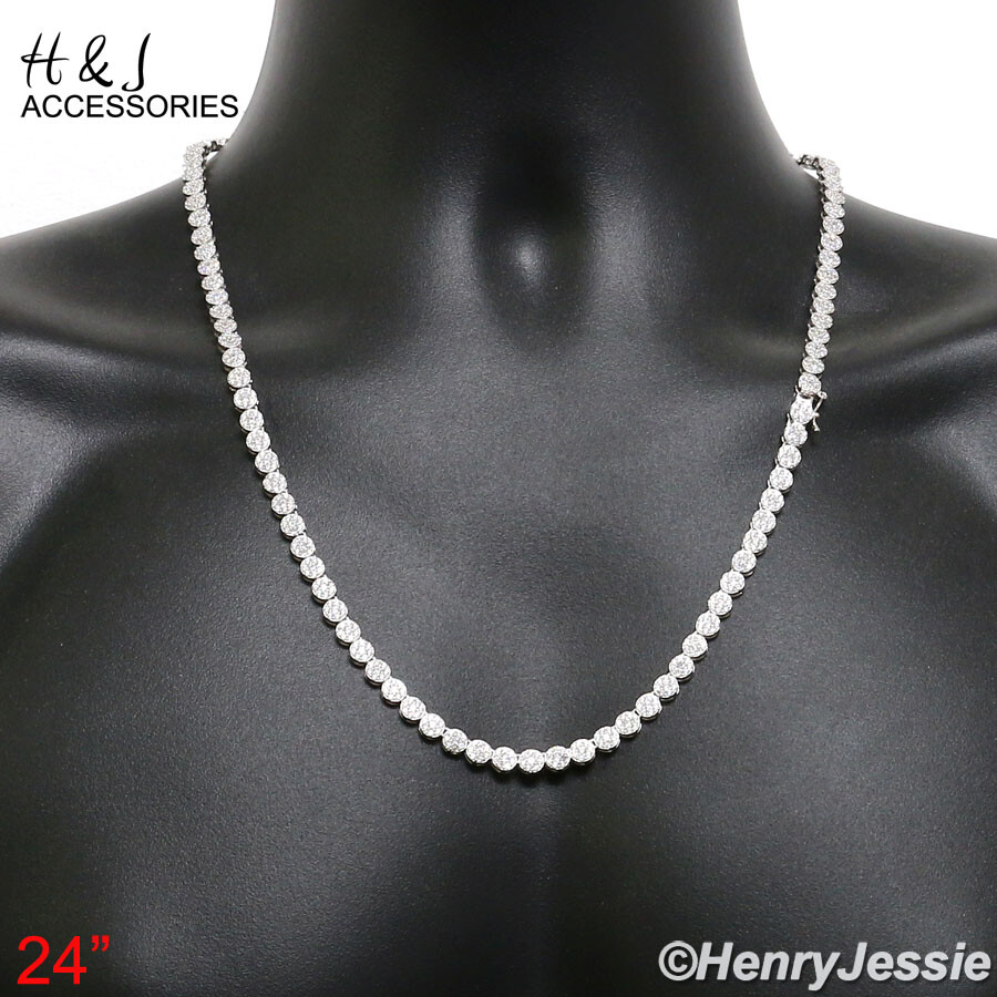 MEN 925 STERLING SILVER 18″-30″X5MM 1 ROW ICY CZ FLOWER CLUSTER NECKLACE*N15