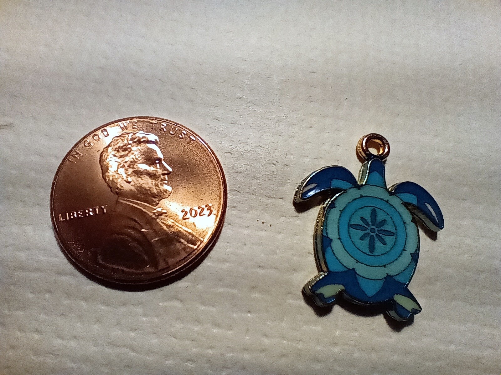 Tiny Enameled Metal Turtles Gold Tone Turquoise Enamel Finish 16mm x 17mm A-3