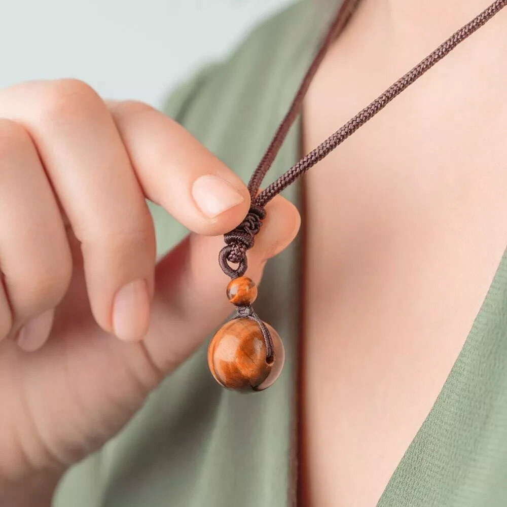Red Tiger Eye Healing Pendant Necklace Reiki Amulet for Men Women 16mm Round