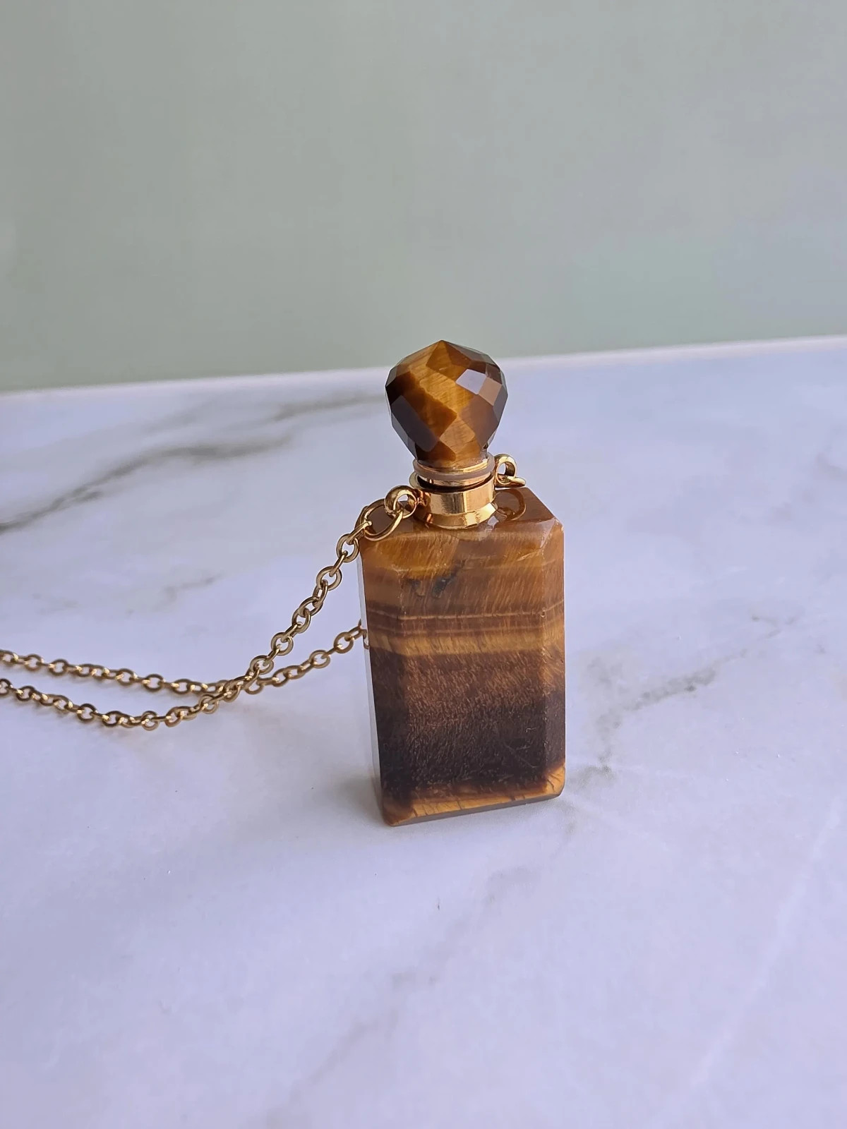 Vial Necklace 14K Gold Plated Perfume Bottle Crystal Pendant Gemstone Gift