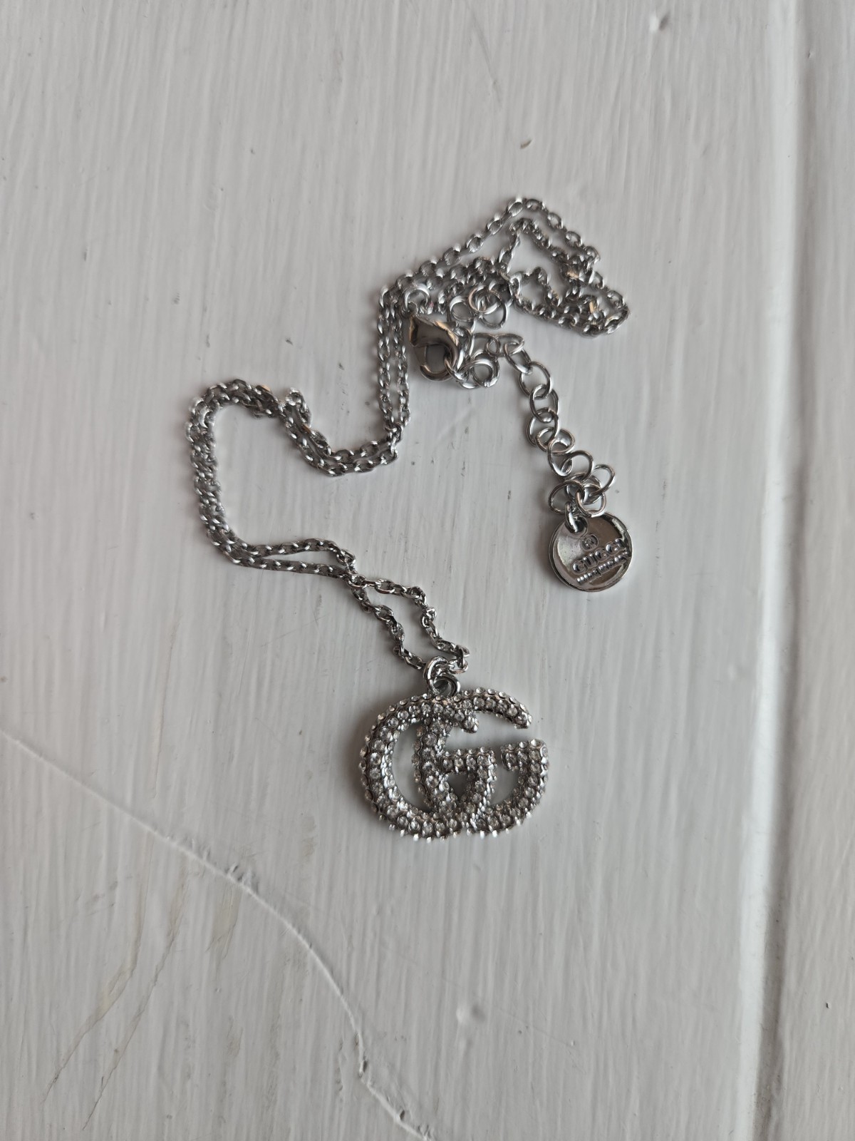 Silver Designer Rhinestone Charm Necklace 19″