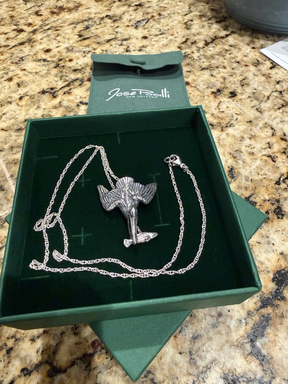 Jose Balli Diving Pelican Bird Charm Pendant Necklace Silver