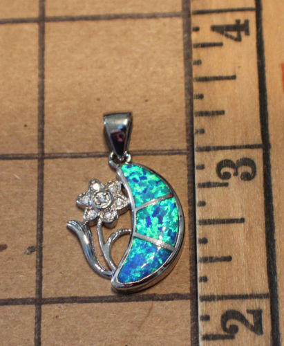 lab fire opal Cz necklace pendant gems silver plate jewelry modern Flower Vase
