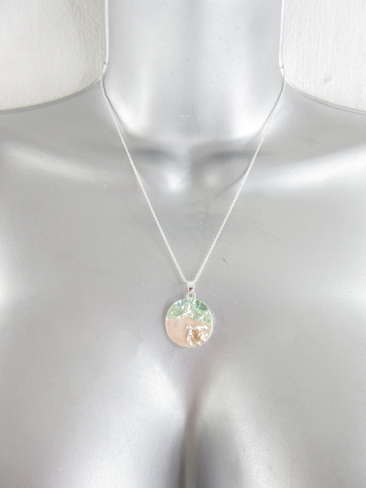 Beach Sea Turtle Necklace Pendant Silver Chain Summer Jewelry Ocean Scene Charm