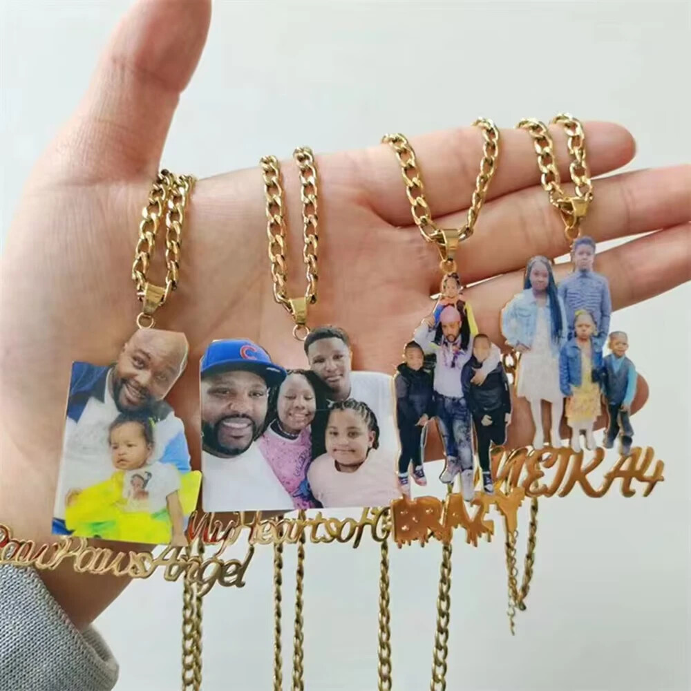 Customized Colorful Photo Name Necklace Jewelry Gift Stainless Steel Gold Silver