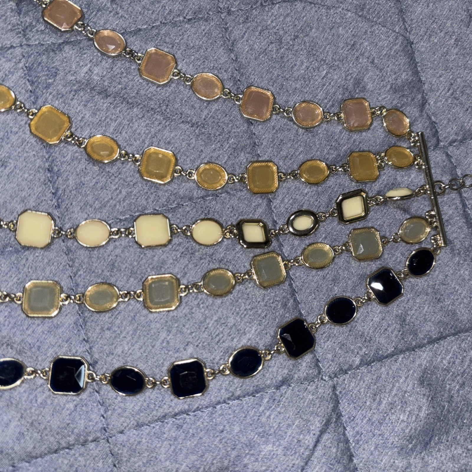 Anne Taylor Statement Necklace – 5-Strand Layered Geometric Enamel – 15in