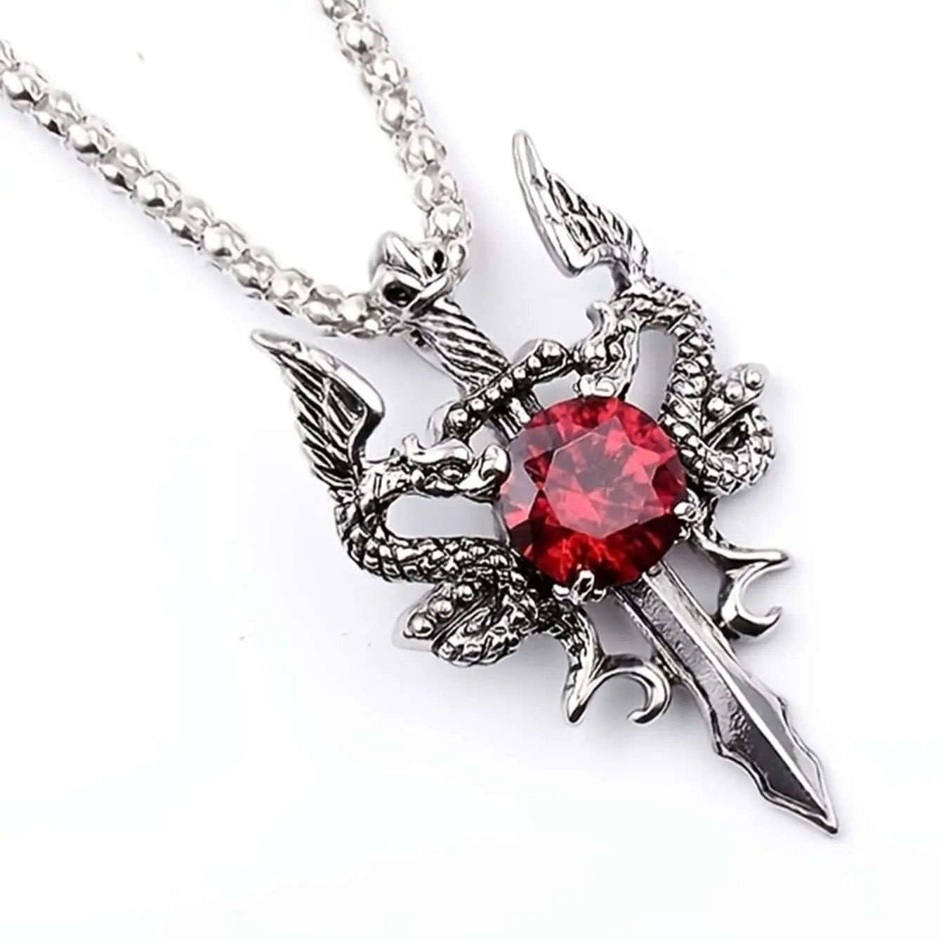 1 Gothic Dragon Water Diamond Long Necklace Men’s Dominant Retro Dragon Necklace