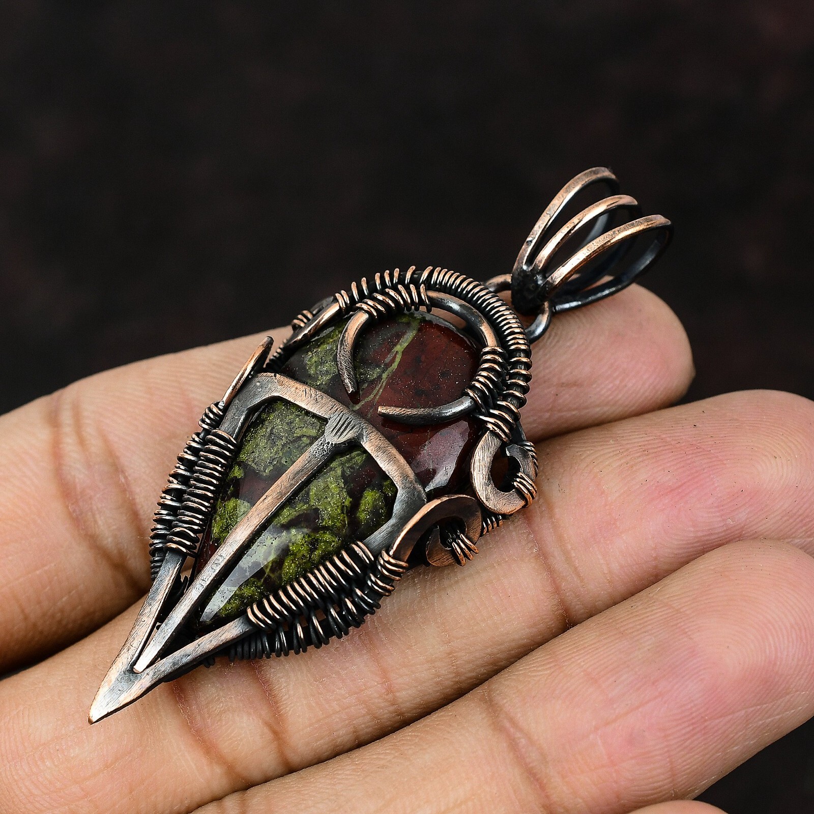 Dragon Bloodstone Jewelry Copper Gift For Mum Wire Wrapped Pendant 2.56″