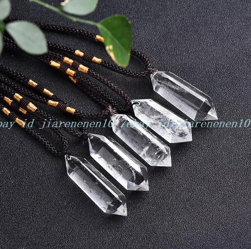 White Colorless Quartz Crystal Hexagonal Point Pendant Healing Amulet Necklace