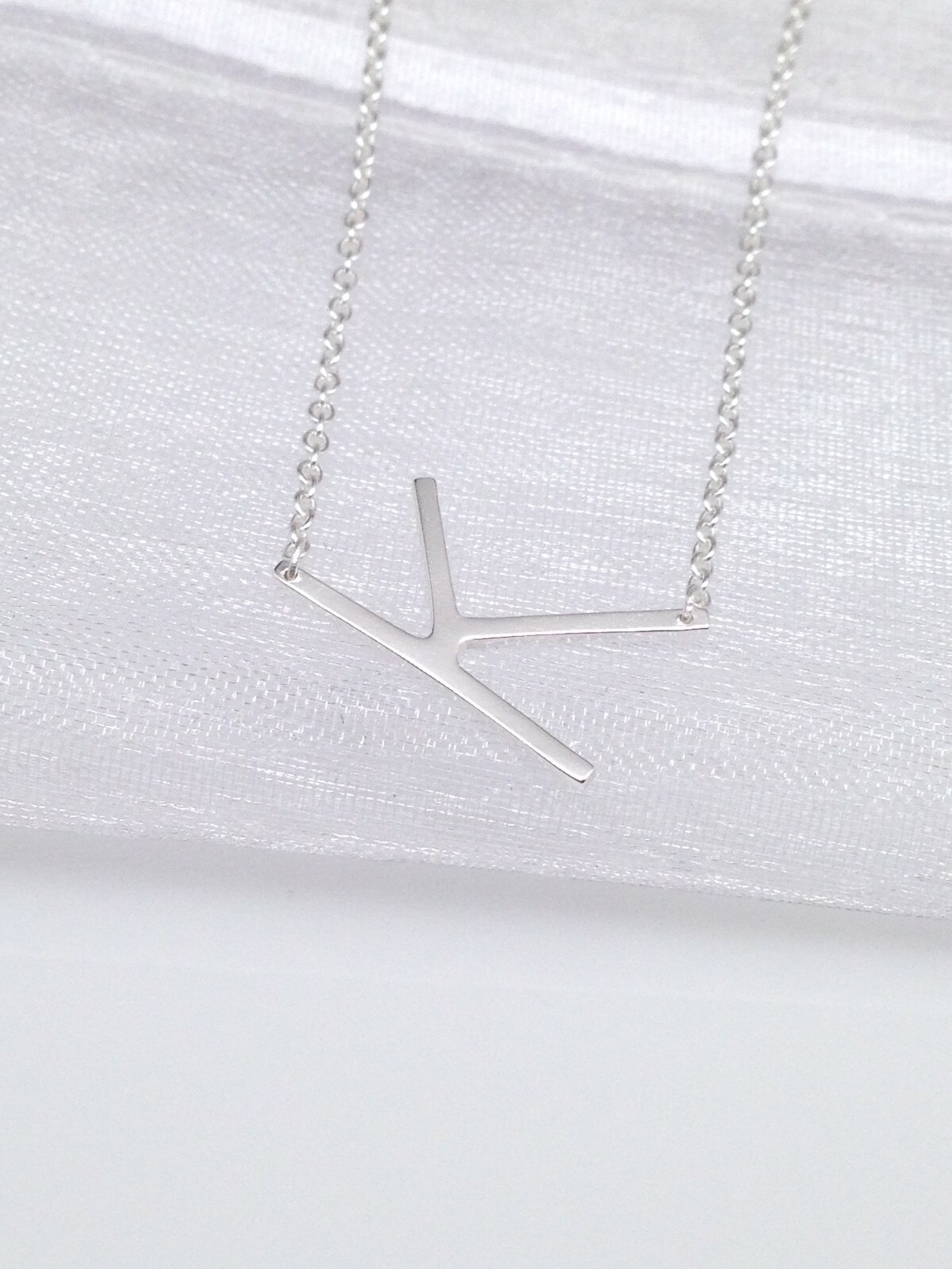 925 Sterling Silver Sideways Initial Letter K Pendant Necklace Women 15mm 17.25″