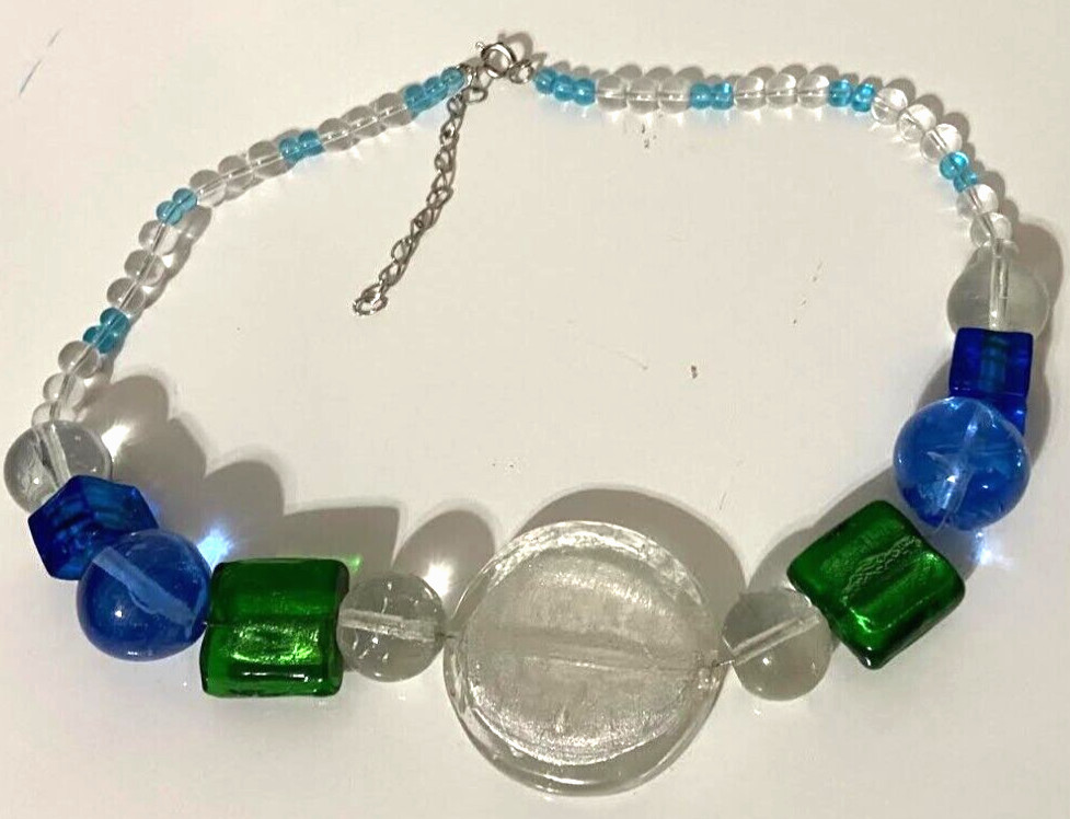 Multicolor GLASS Bead NECKLACE 17-20″ Adjustable NEW Handmade