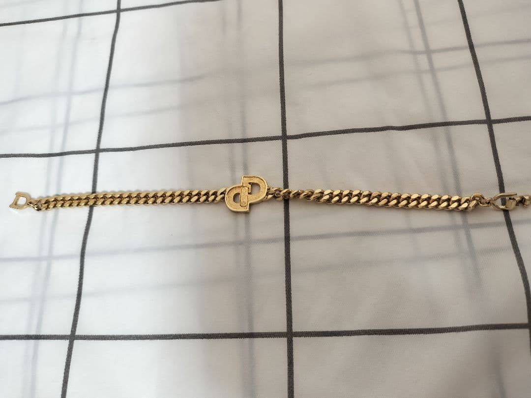 Christian Dior Logo Rhinestone Bracelet Gold Tone 6.5in Elegant Jewelry