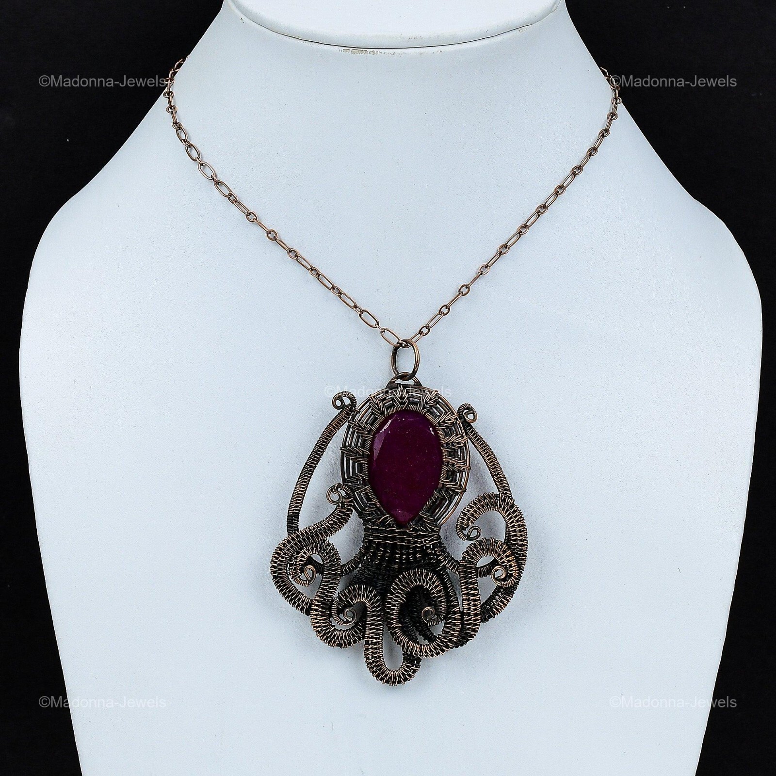 Kashmir Rubi Jewelry Copper Gift For Mother Wire Wrapped Octopus Pendant 3.46