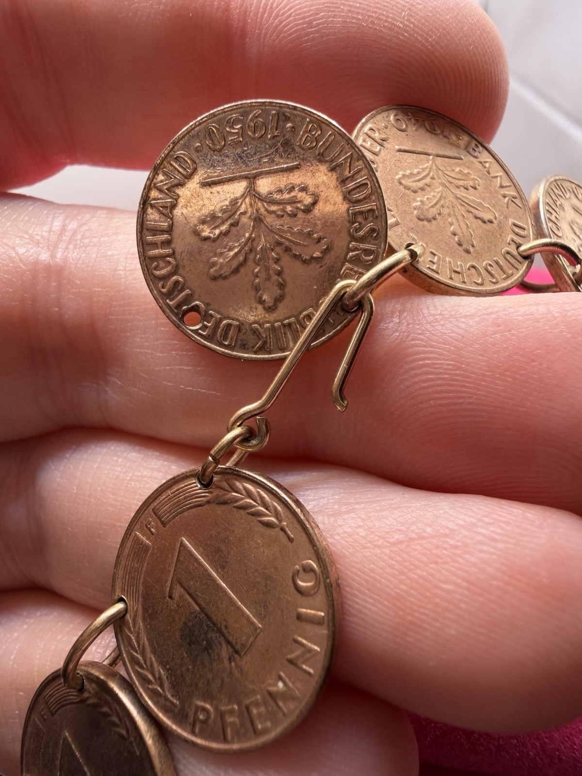 Vintage 1950 Germany 1 Pfennig Coin Necklace – 30 Inches!