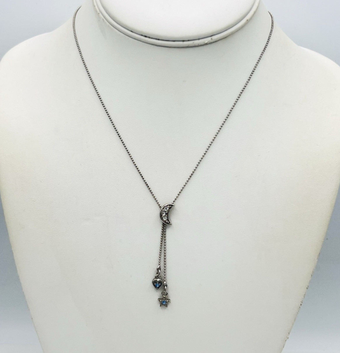 Carolina Herrera Celestial Blue Crystal Crescent Moon Star Heart Y Drop Necklace