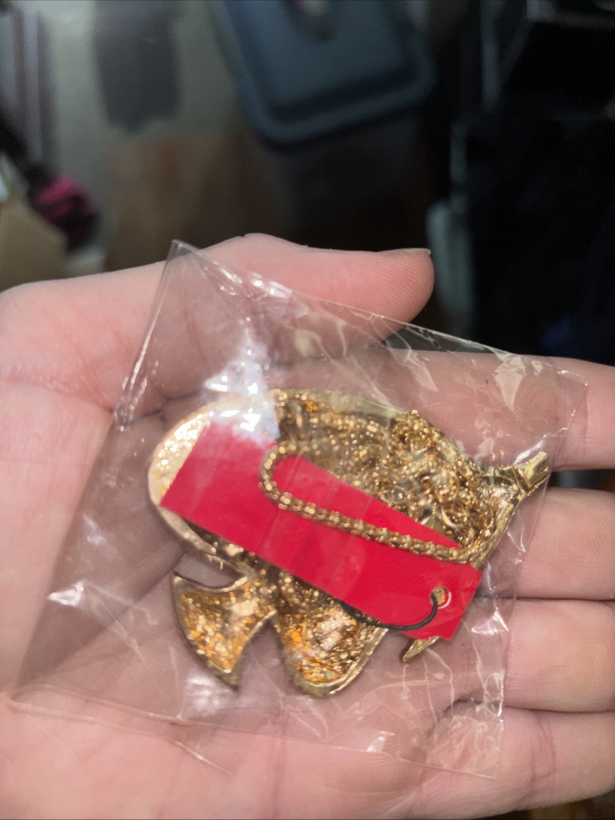 NWT-Betsey Johnson Pink & Red Striped AngelFish Pendant Brooch Goldtone Necklace