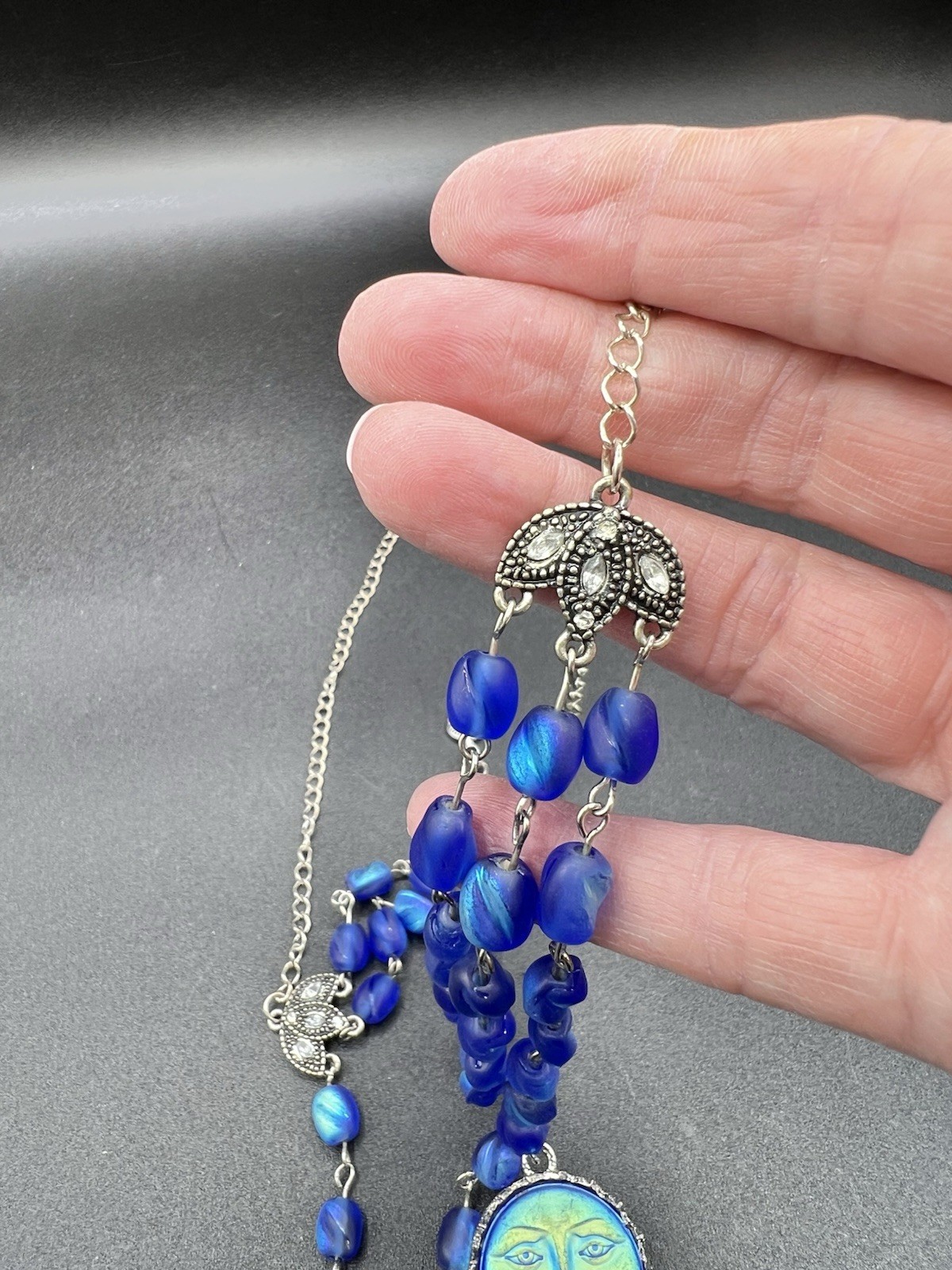 Teng Yue 3 Strand, Blue Moon Face Necklace, 23”