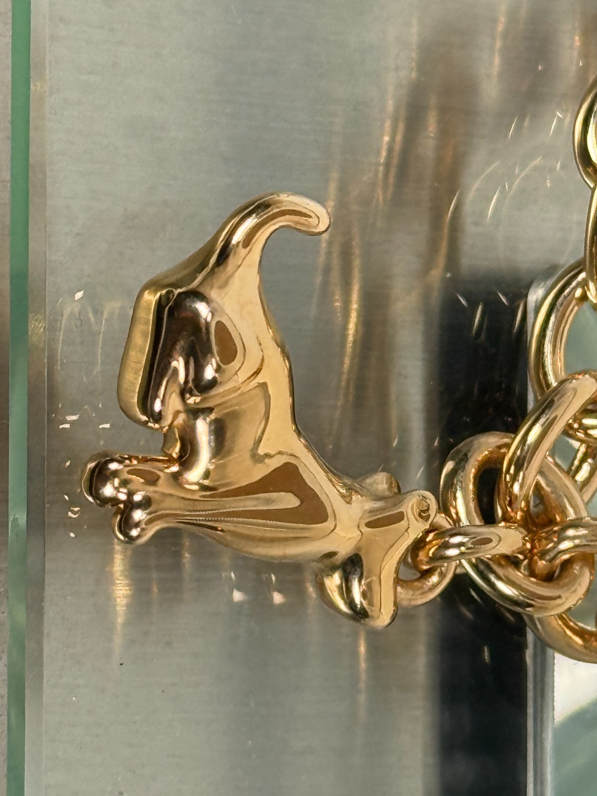 VOGA 18K Gold Electroform DOG CHARM 7.5″ & 1″ Ext Multi Gemstone Bracelet