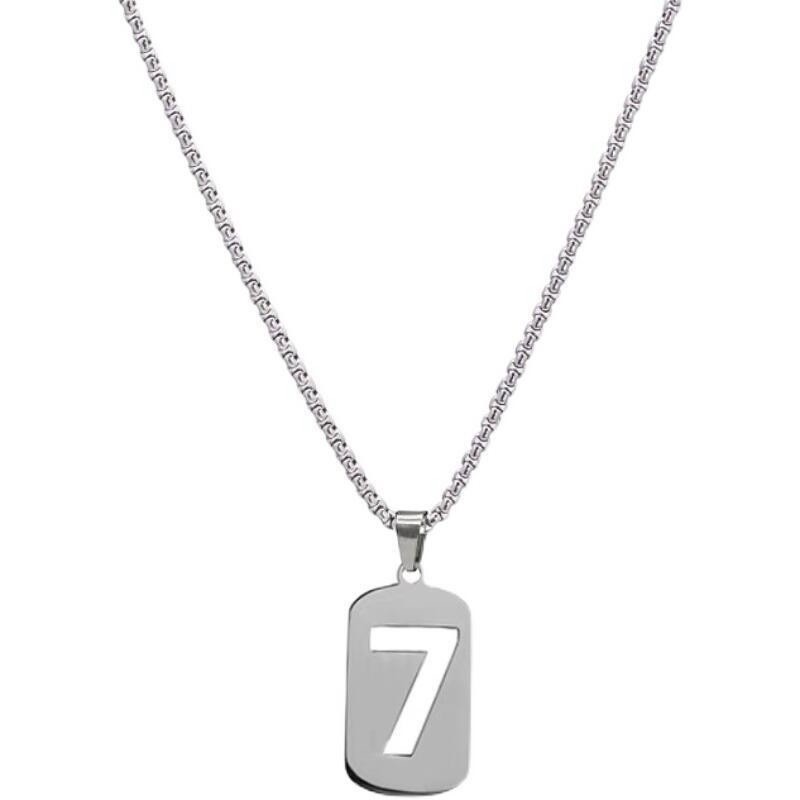 Lucky Number 7 Cutout Dog Tag Figure Arabic Numerals Pendant Necklace