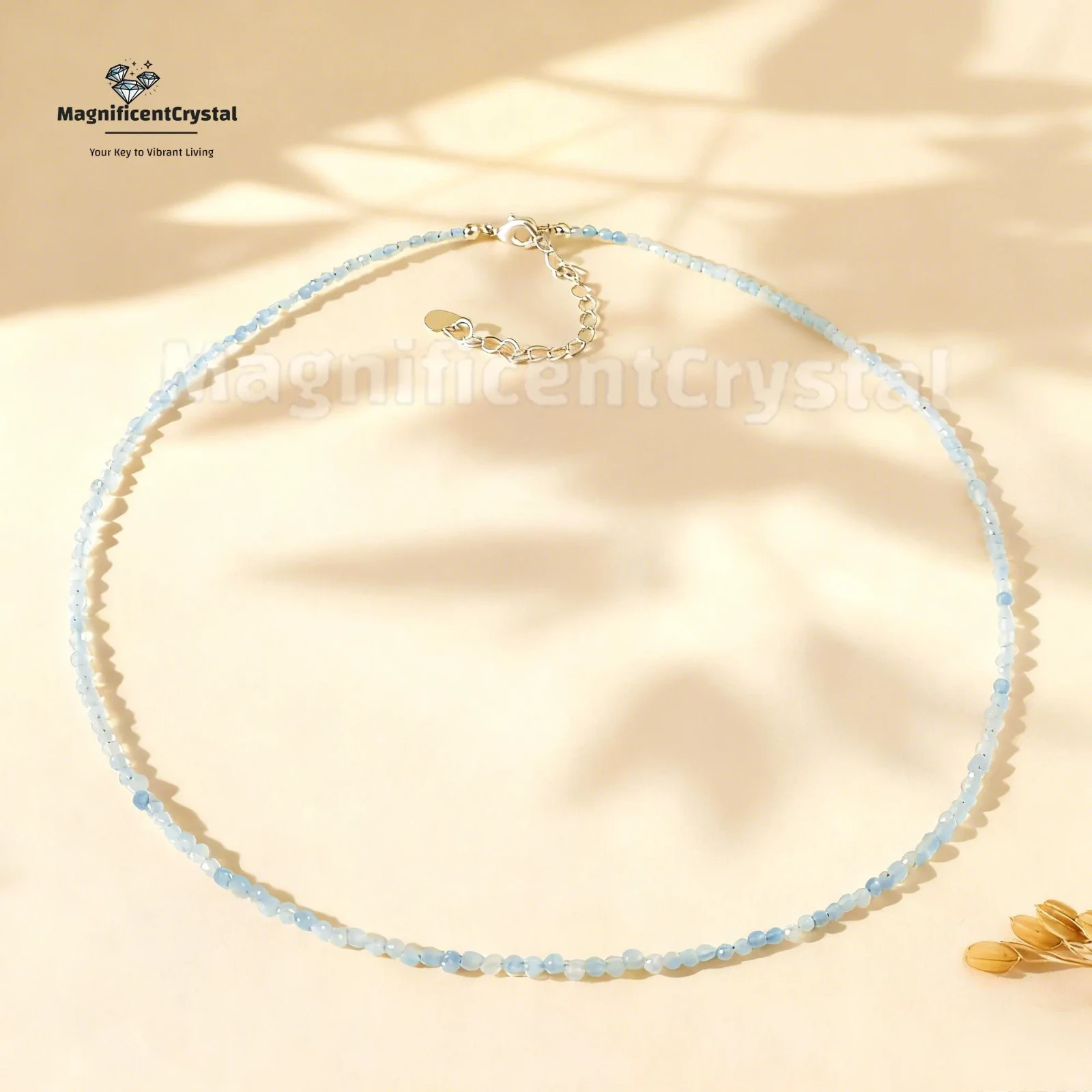 Genuine Aquamarine Choker 2MM Dainty Beads Healing Crystal Jewelry Necklace