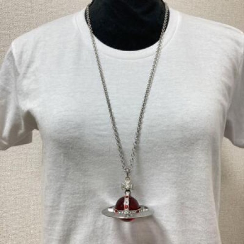 【In Box/Drawstring】Vivienne Westwood Medium Orb Necklace Red Silver Top 6.5cm