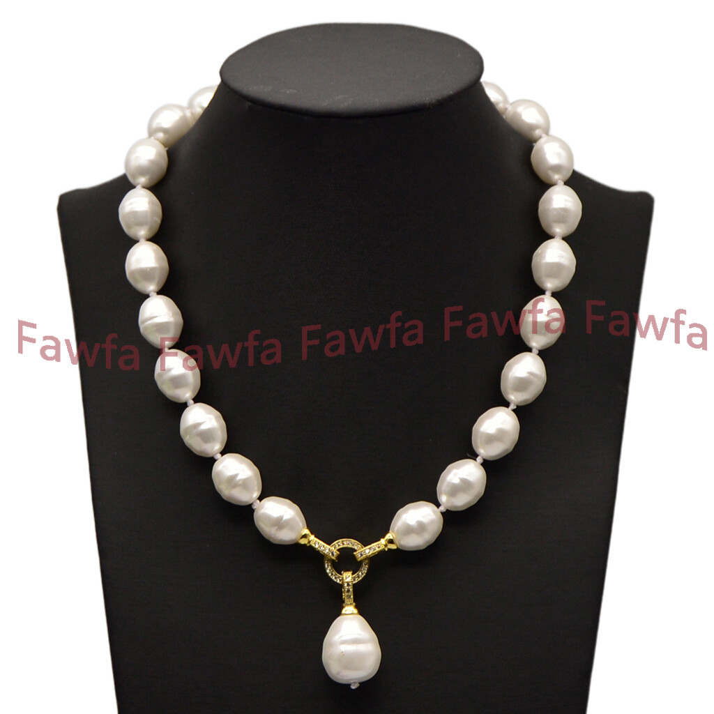 Fine 13x16mm South Sea White Baroque Shell Pearl Beaded Pendant Necklaces 18-28″
