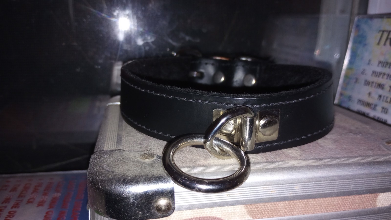 17½ inch long BDSM O-Ring Collar Alternative Style Faux Leather Goth Choker