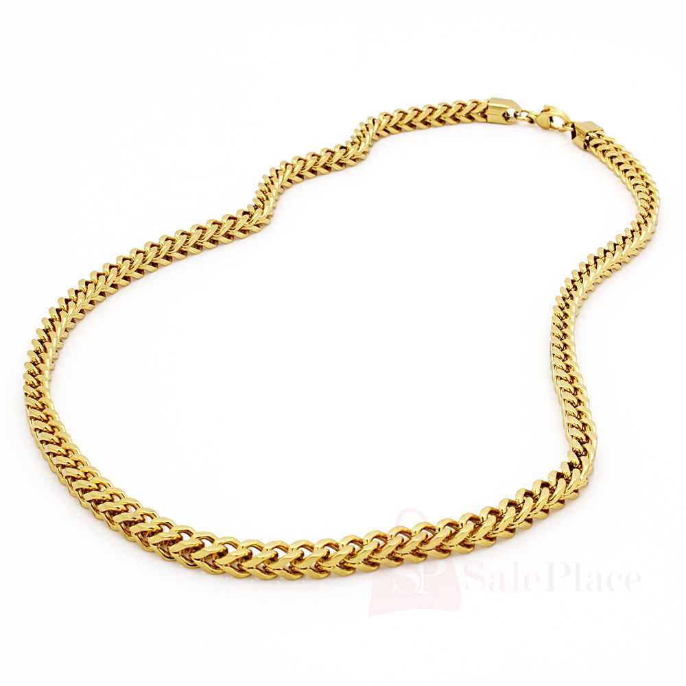 30″ Mens Hip Hop 8mm Gold Stainless Steel Franco Cuban Box Chain Link Necklace