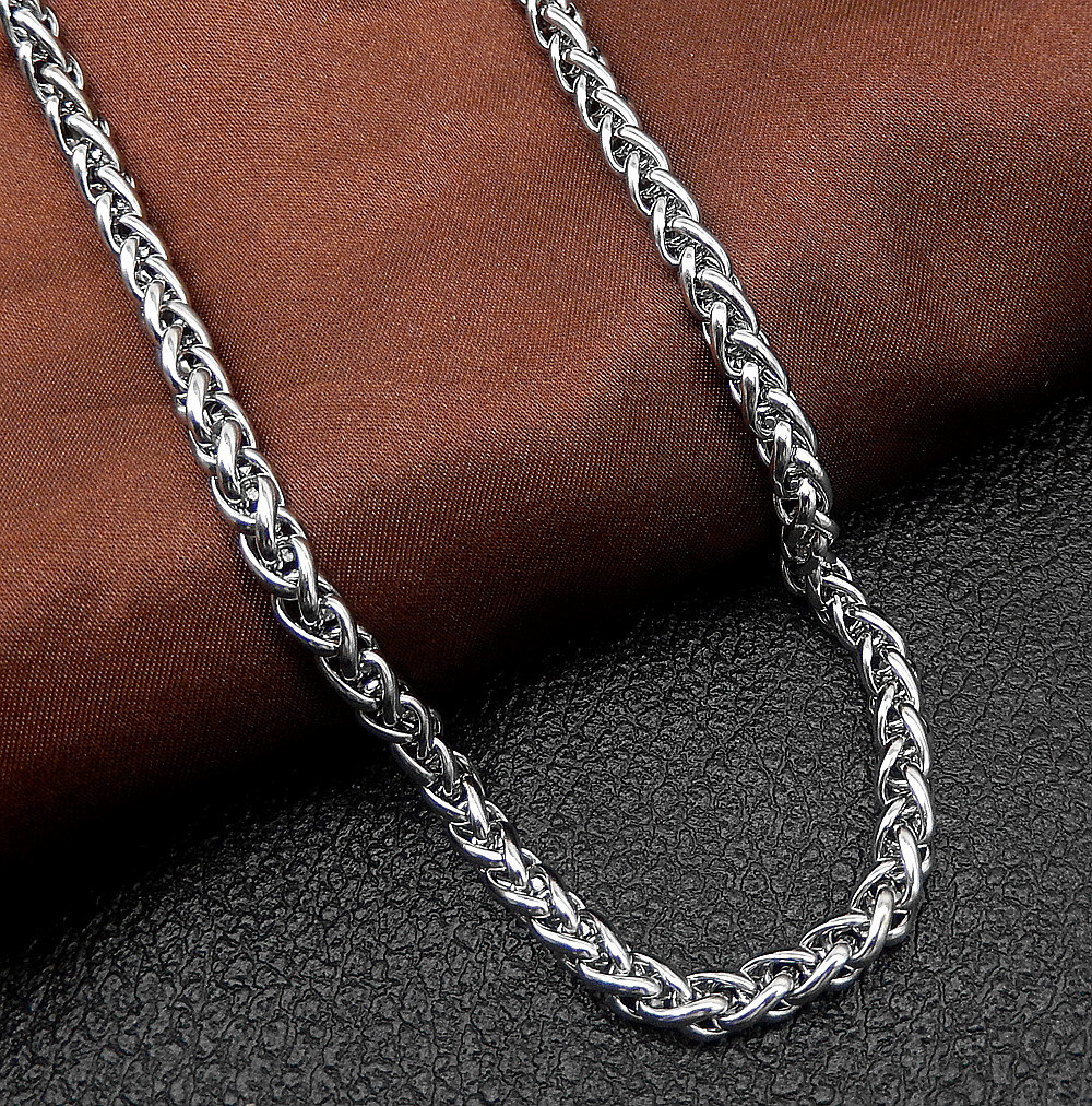 Men Women’s Silver Stainless Steel 6mm Spiga Chain Link Necklace 20-32″