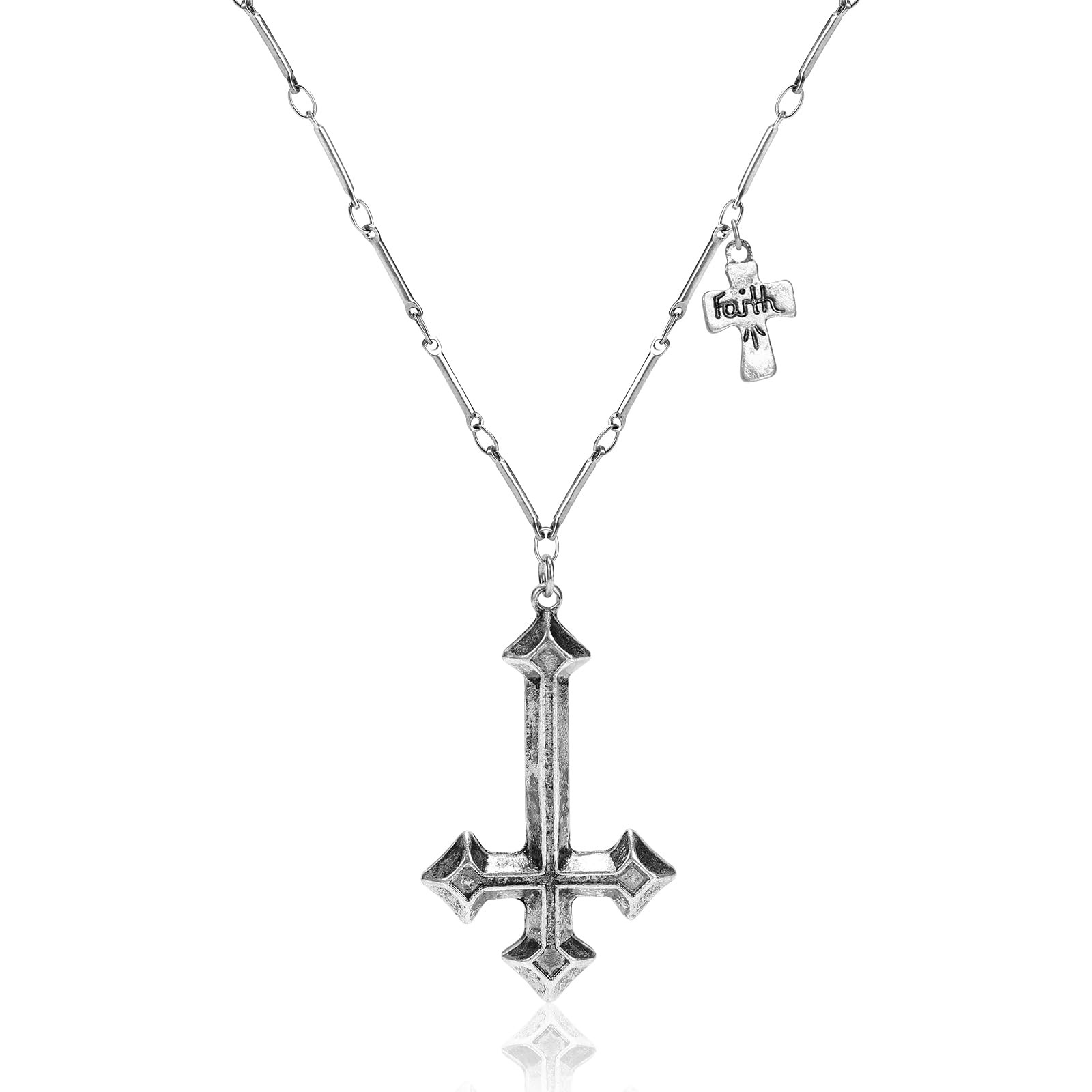 MUNORIAY Satanic Inverted Cross Necklace: Gothic ONE SIZE, Antique Silver