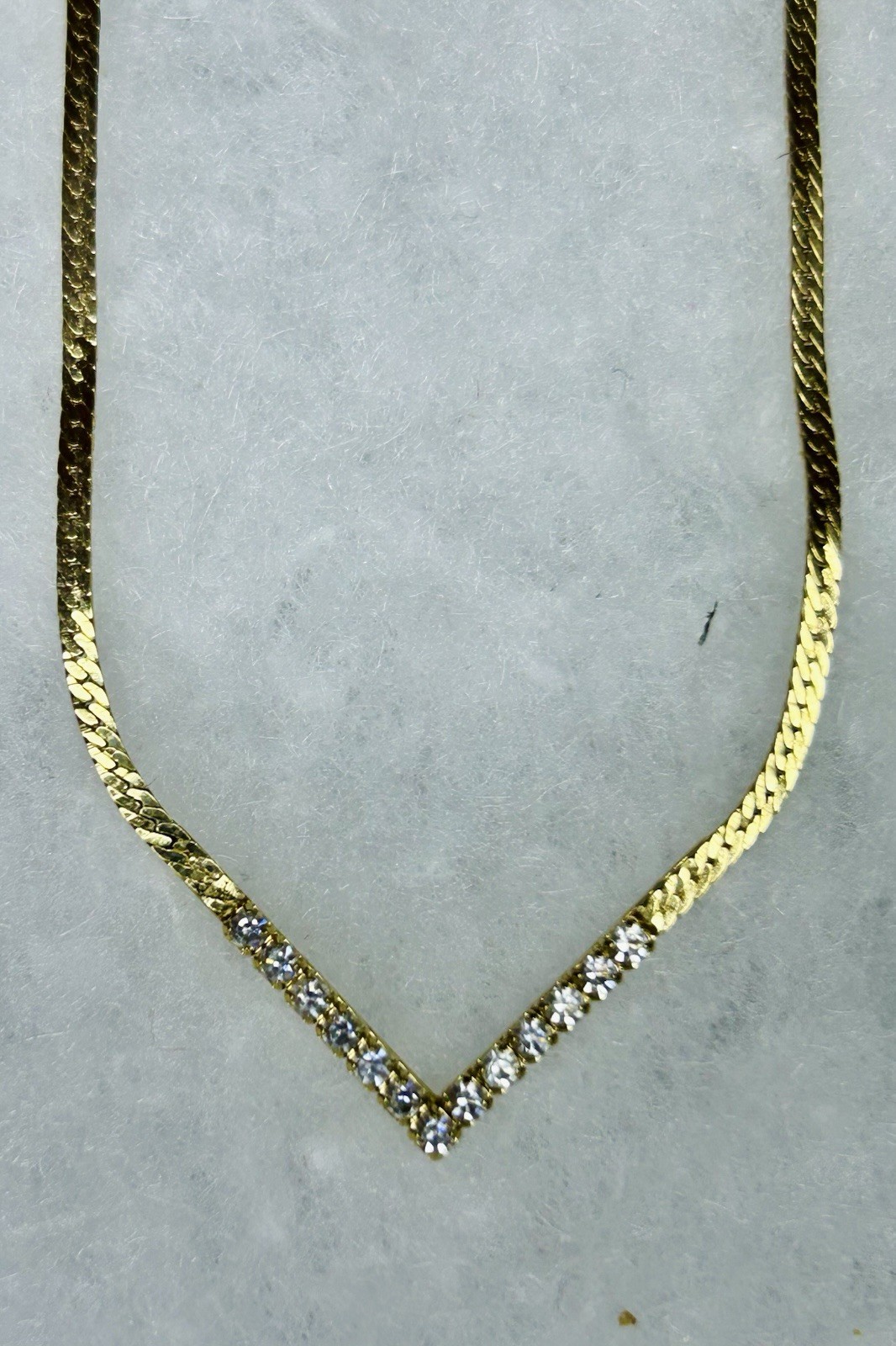 Vintage Avon Gold-Tone Rhinestone V Necklace (c. 1985–1995)