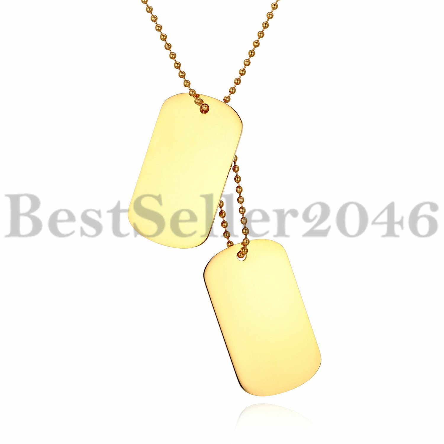 Polished Military Army 2 Dog Tags Pendant Mens Boys Necklace Chain 23.6 inches