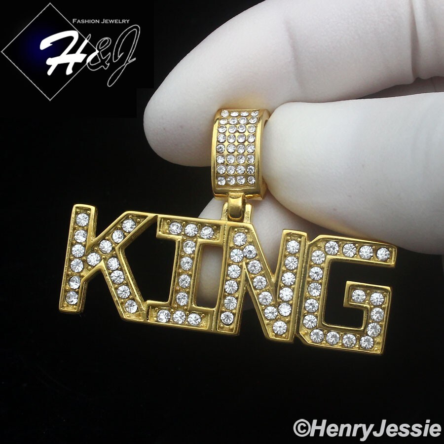 MEN’s Stainless Steel ICY Bling CZ Gold Plated HipHop “KING” Letter Pendant*G148