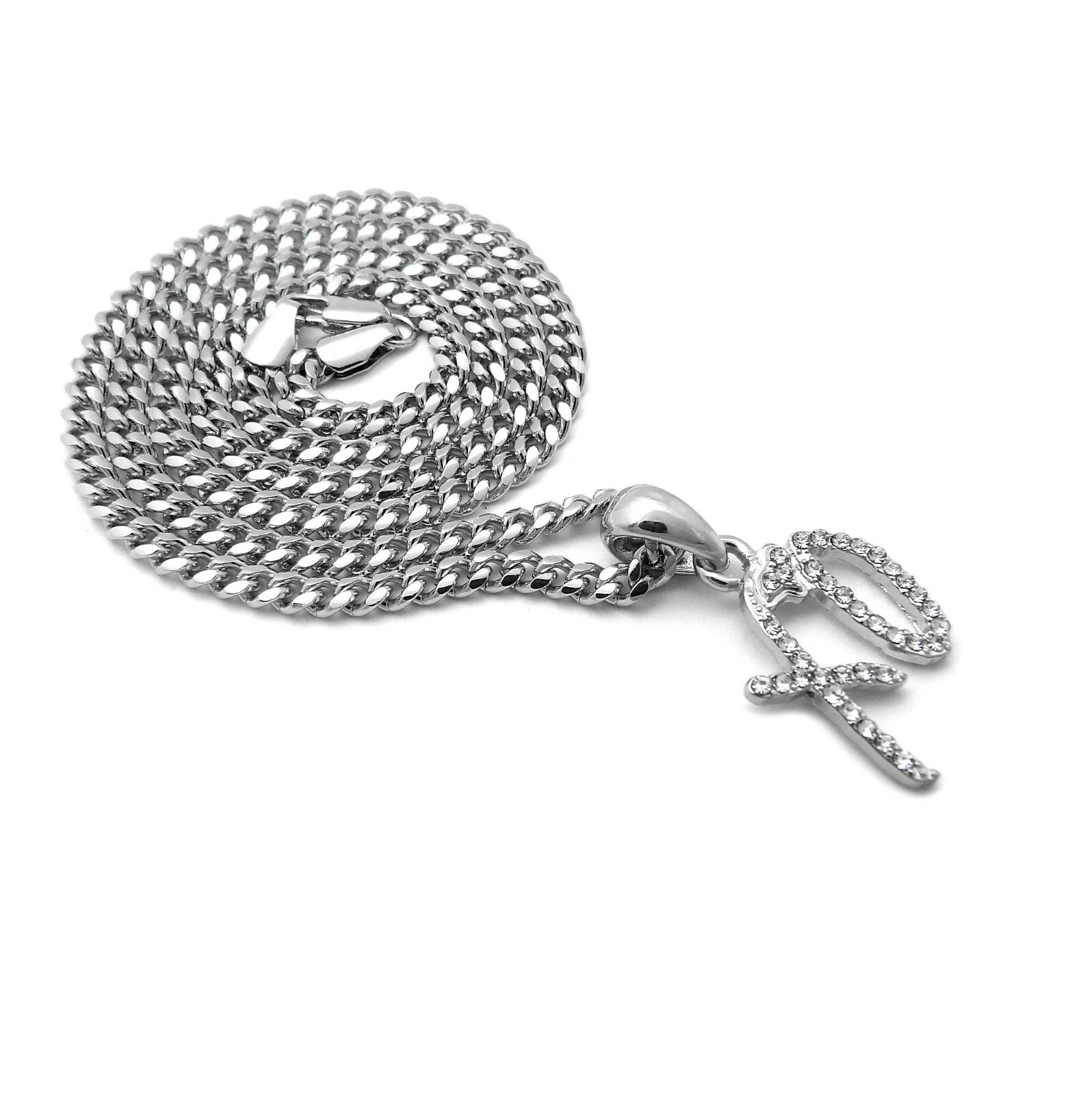 Mini Iced XO Gang Pendant 18″~24″ Box Cuban Rope Chain Stainless Steel Necklace