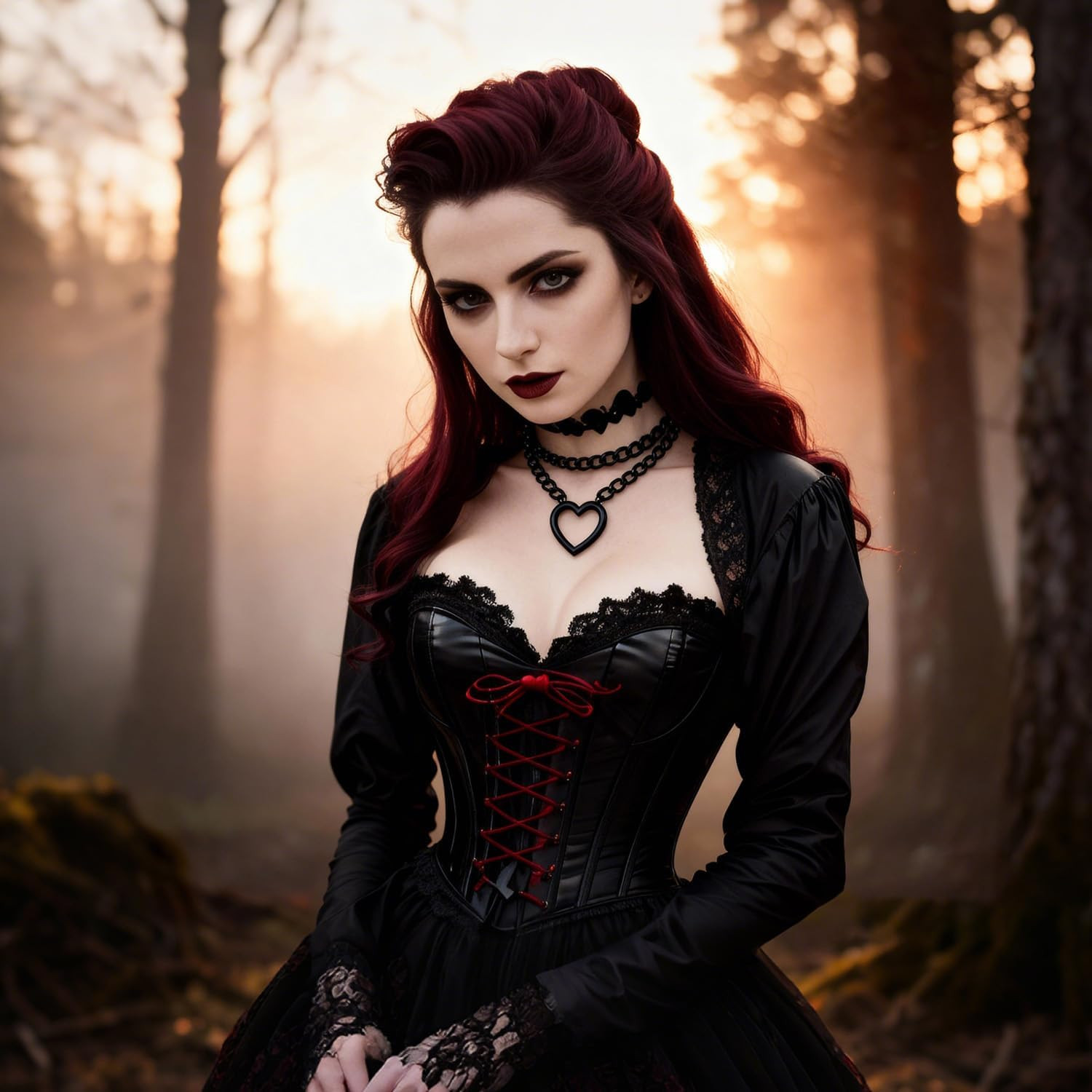 Heart Chain Choker Faux Leather Necklace Black Gothic Pumk Grunge Necklace for W