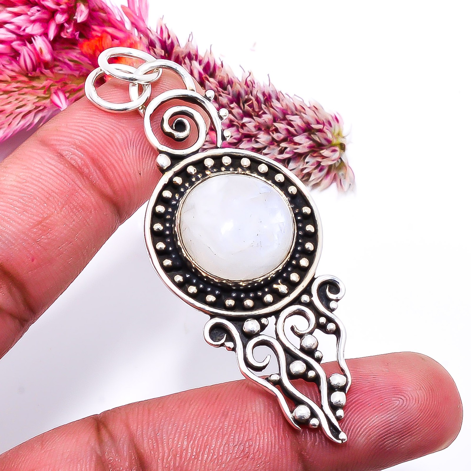 Rainbow Moonstone – India Handmade 925 Sterling Silver Pendant 2.34″ P33