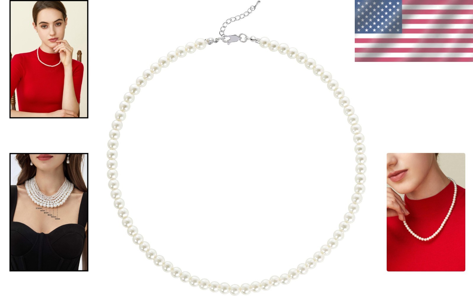 Classic Round Pearl Necklace with Adjustable 1.6-Inch Chain – Bridal Beauty
