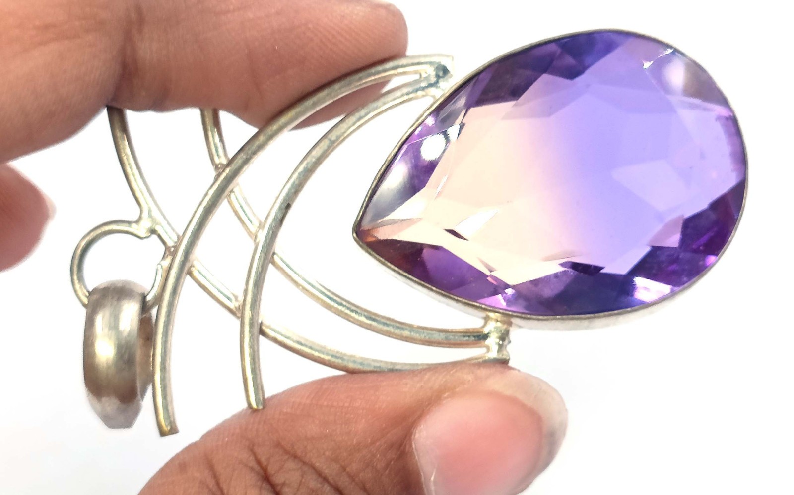 72 Ct Natural Ametrine Bi-Color Pear Shape EGL 925 Silver Pendant Free 6YGL