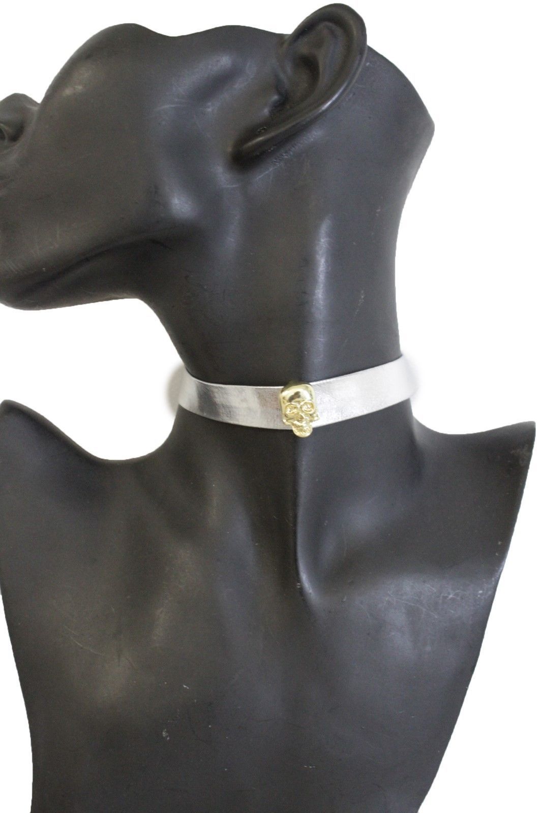 Hot Women Skinny Band Metallic Silver Choker Fashion Jewelry Necklace Gold Skull