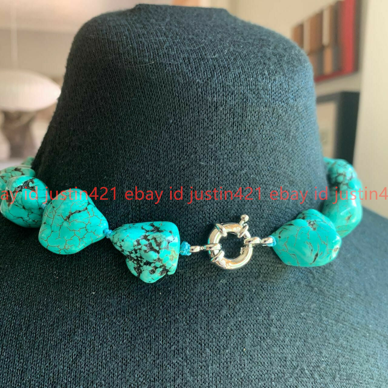 Natural 15x20mm Blue Chunky Turquoise irregular Nugget Choker Necklace 18″