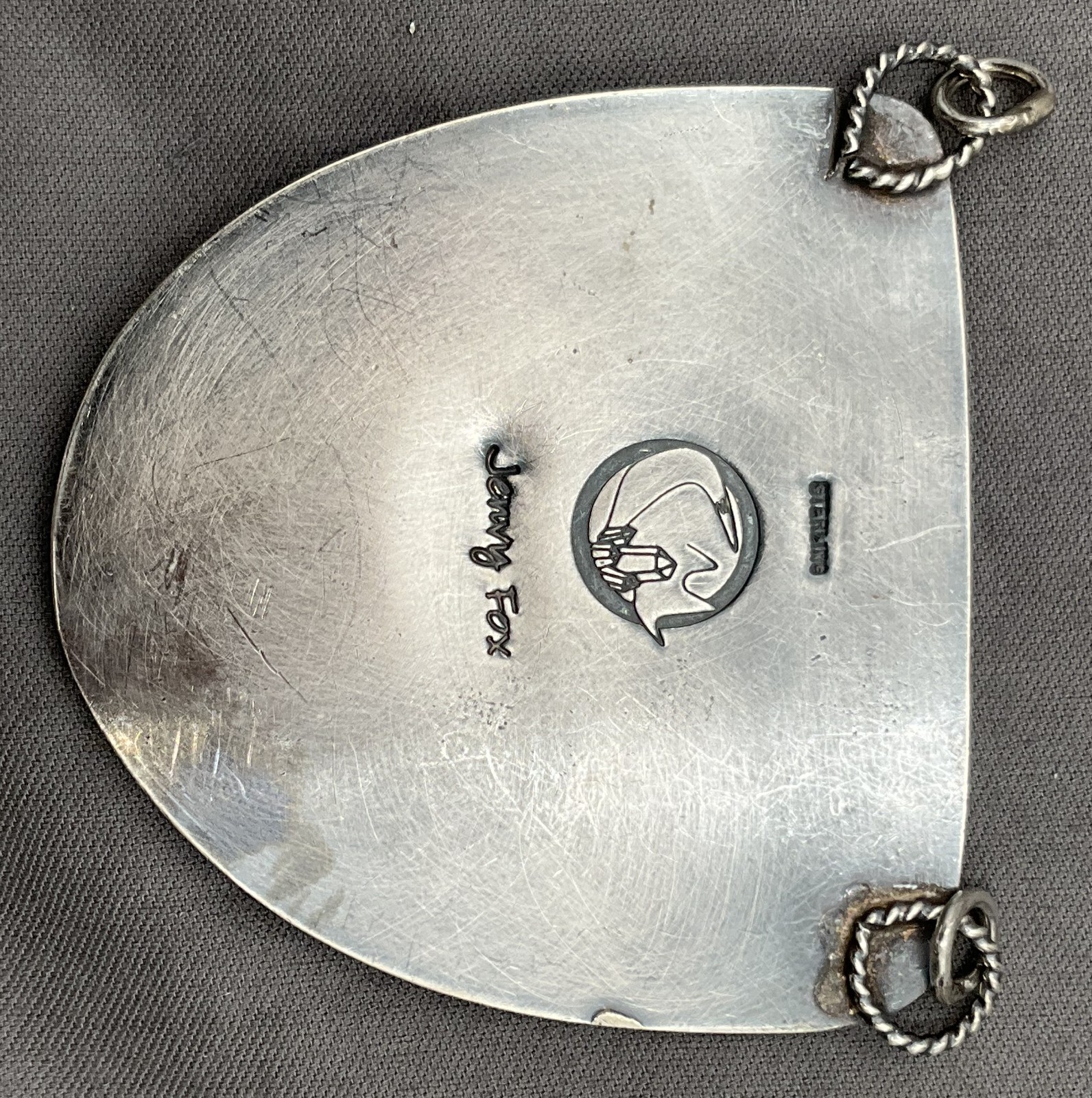 Jenvy Fox Turquoise Sterling Silver Shield Bear Paw Pendant Jewelry Excellent