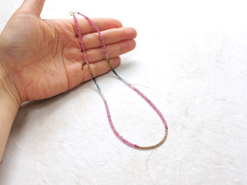 A++ Dainty Multi Tourmaline Faceted Round Gemstone Beads Handmade Necklaces 24”
