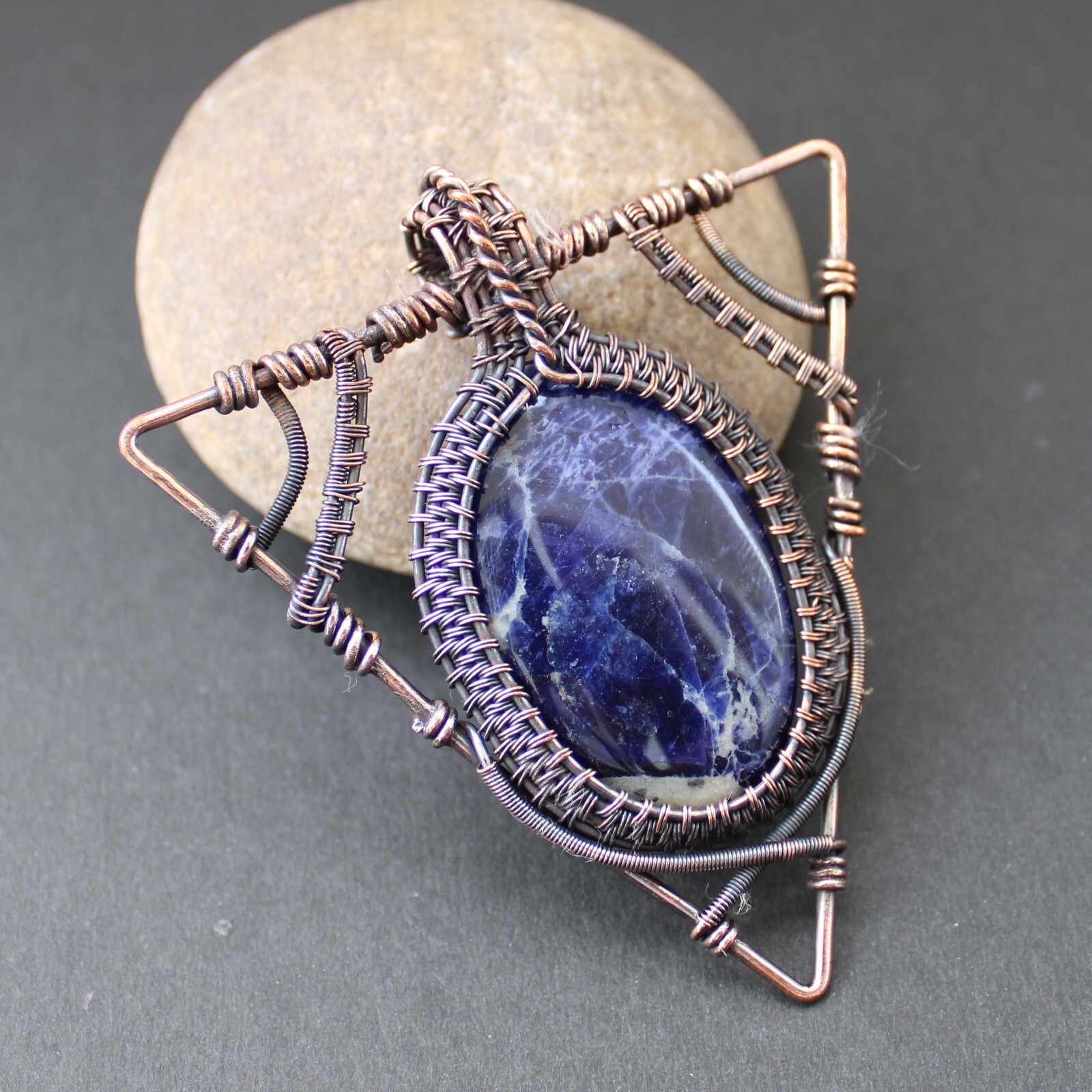 Sodalite Gemstone Pendant Copper Wire Wrapped Pendant Handmade Wire Wrap Jewelry