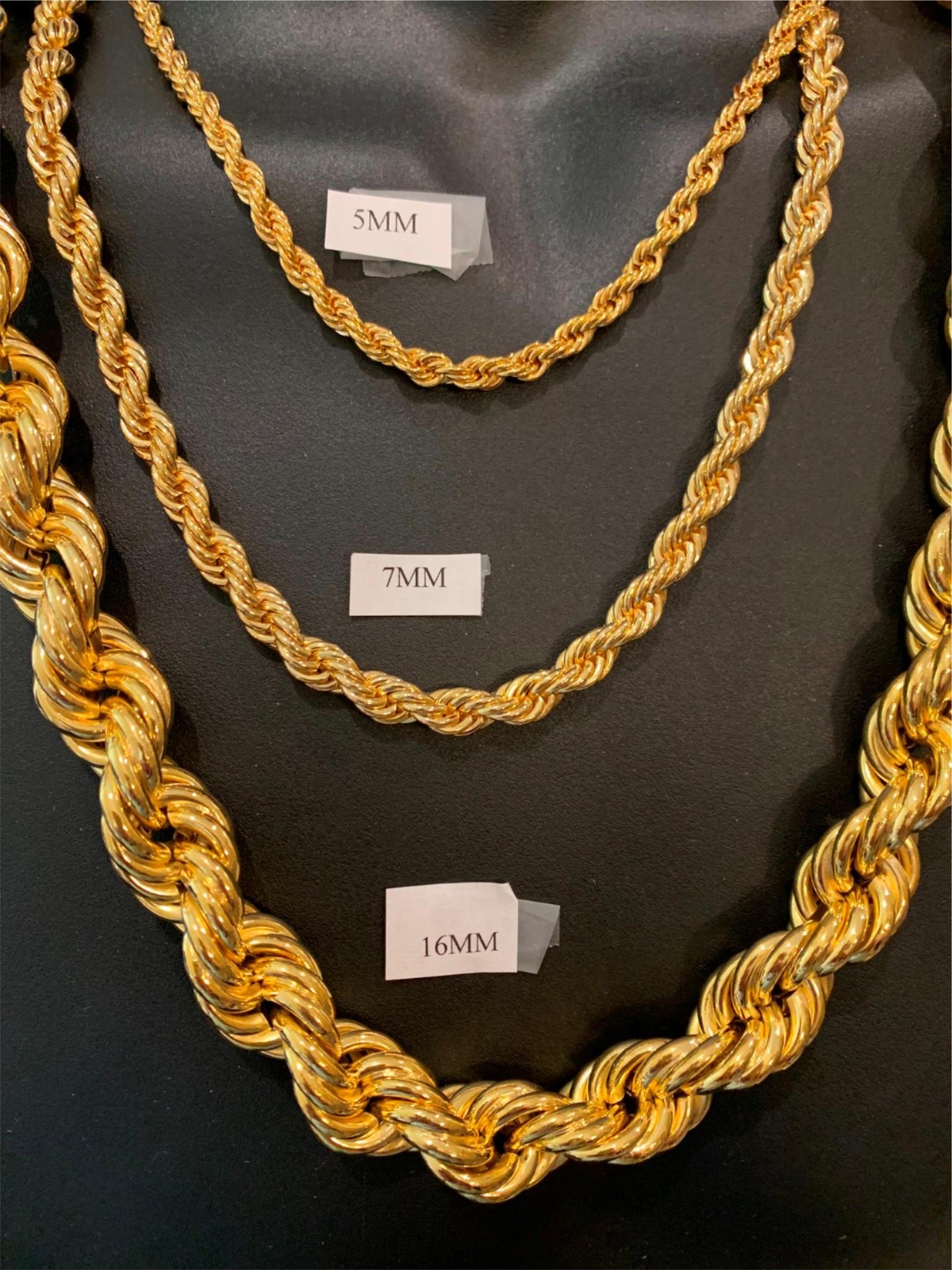 14KT GOLD PLATED 5mm,7mm, 16mm ROPE CHAINS BLING BLING 16″-36″-USA SELLER