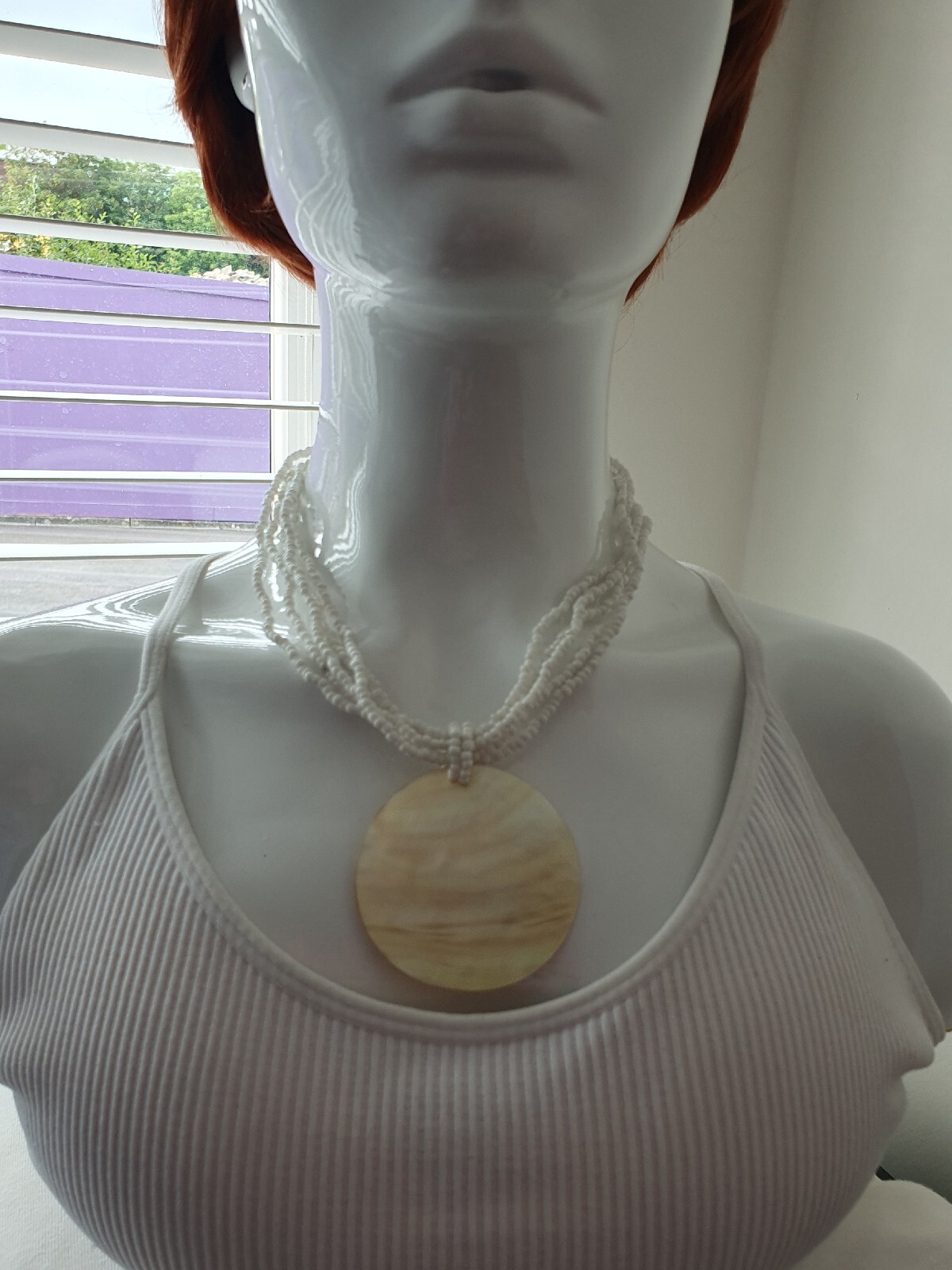Artisan Mother of Pearl MOP Shell Seed Bead None Metal necklace