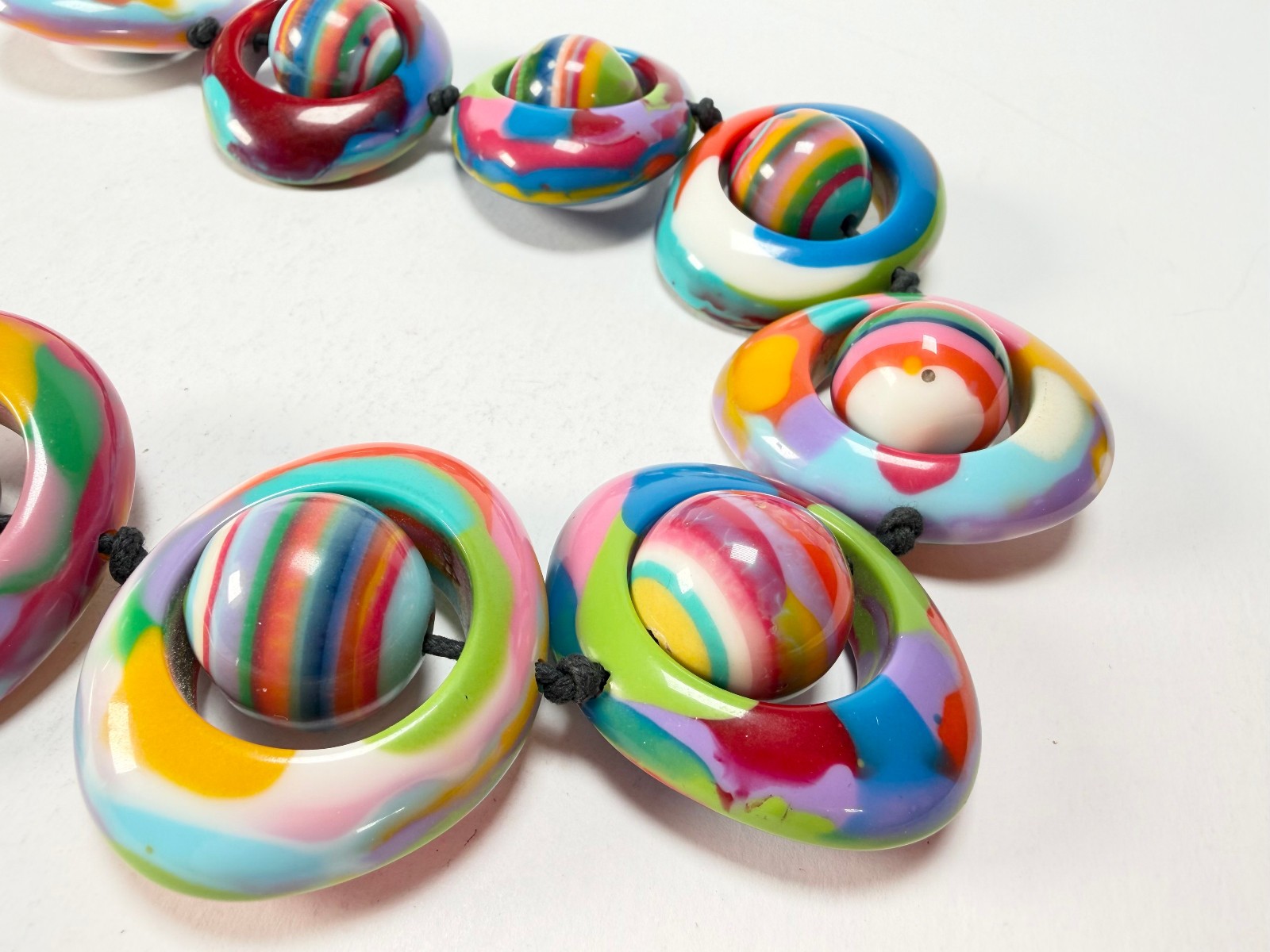 Jackie Brazil “Saturn” Kandinsky Disc & Ball On String Short 50cm Necklace