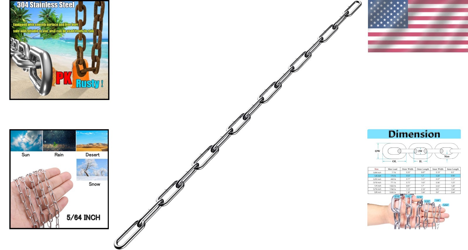 6.5ft Stainless Steel Chain for Home & Outdoor Use^-