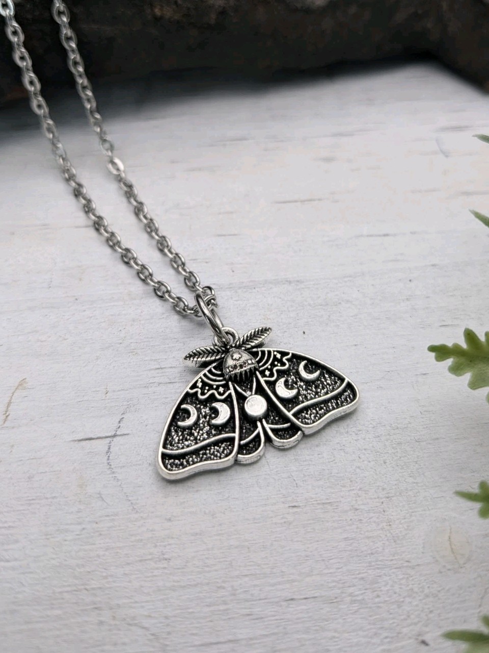 Luna Moth Pendant Necklace / Moon Phases / Nature Jewelry