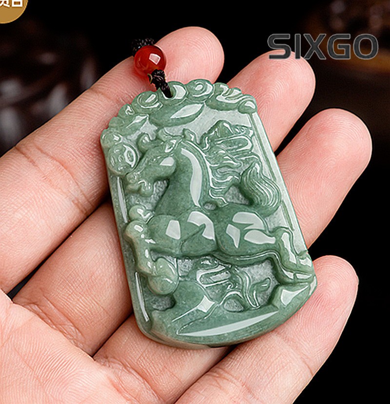 Natural Grade A Jade Jadeite Bean Green Horse Success Jade Pendant