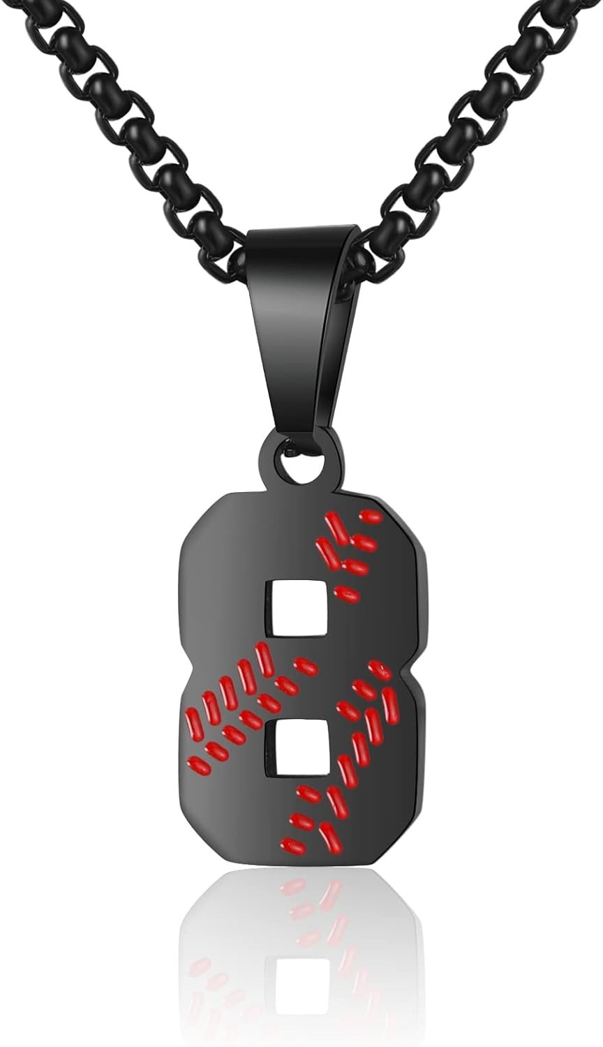 Baseball Number Necklace – Stainless Steel Chain Pendant for Men Athletes 00-…
